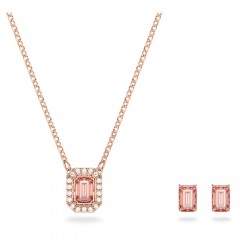 施华洛世奇八角形水晶粉红色镀金项链