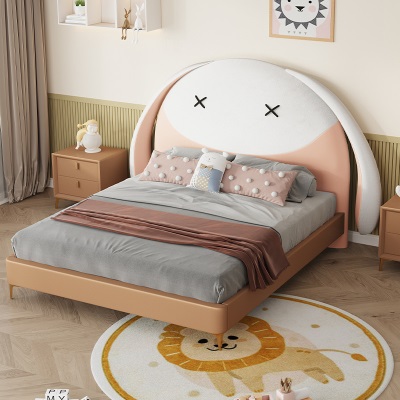 兔子儿童床女孩布艺卡通软包床1.5米小孩床公主床卧室实木单人床