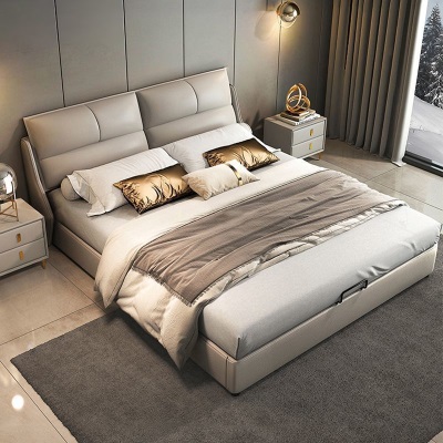 轻奢真皮床双人床1.8米现代北欧简约意式主卧室网红ins风婚床软床