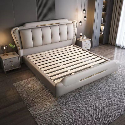 意式轻奢真皮床现代简约1.5米双人床主卧2m高端大床1.8米储物婚床