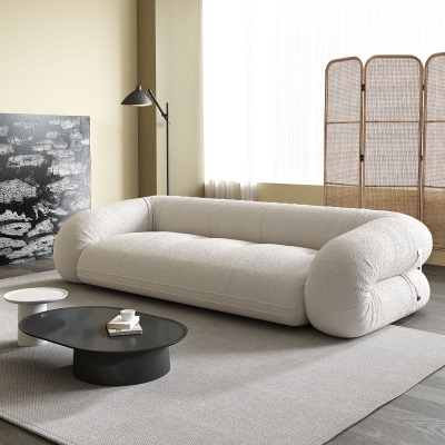 Sesann复刻版双人位沙发网红客厅黑色皮艺面包沙发现代简约多功能