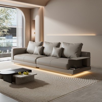 意式纳帕真皮沙发极简悬浮带灯沙发客厅康纳利沙发简约现代沙发