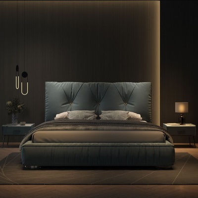 意式科技布床现代简约双人床1.8米侘寂风极简高端别墅主卧室婚床