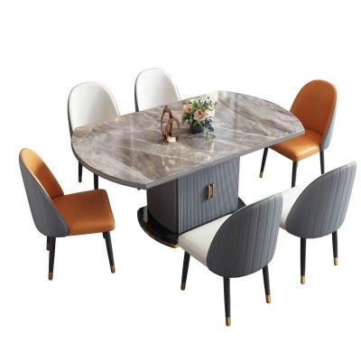 岩板餐桌椅组合意式轻奢经济现代多功能小户型家方圆两用吃饭桌