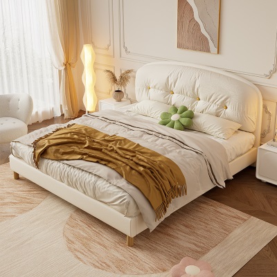 法式奶油风布艺床现代简约猫抓布面包床1米8主卧大床卧室双人婚床