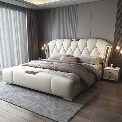 真皮床双人床1.8米意式轻奢主卧1.5米现代简约新款高端2m储物大床
