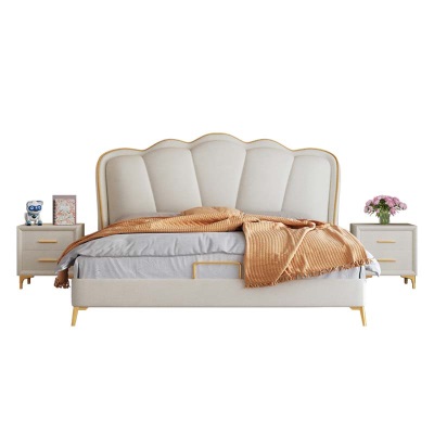 奶油风法式花瓣床现代简约轻奢主卧室软包床实木双人床科技布艺床