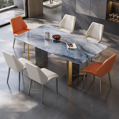 意式高端岩板餐桌椅组合长方形现代简约轻奢极简小户型家用饭桌子