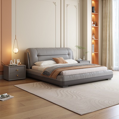 奶油风布艺床双人床实木床现代简约小户型主卧轻奢科技布床婚床
