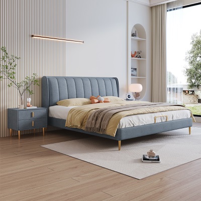 意式轻奢主卧1.8米科技布床双人床现代简约皮床实木婚床高端家具