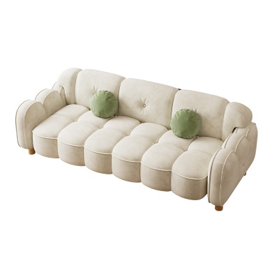 云朵布艺沙发小户型简约现代客厅奶油风果绿色横排三人位直排沙发
