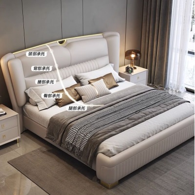 主卧真皮床现代简约双人床2米x2米2大床软包床轻奢高端大气皮床