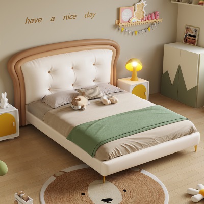 儿童床男孩女孩卡通软包床儿童房现代简约1.5米面包床1.2米单人床