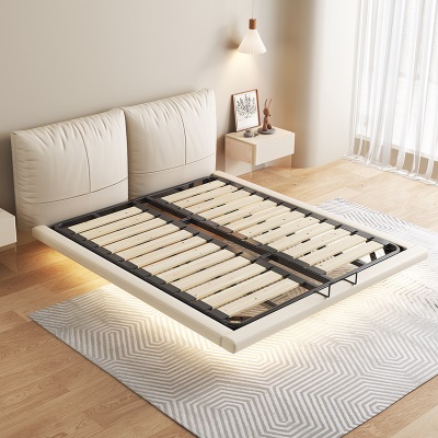 现代简约悬浮床1.5米卧室皮床1.8m双人床感应灯带超软婚床真皮床