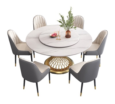 岩板餐桌椅组合圆桌带转盘简约家用小户型现代简约轻奢圆形吃饭桌