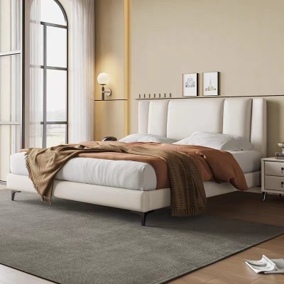 奶油风皮艺床麂皮绒现代简约轻奢高端主卧室实木1.8米大床1.5婚床