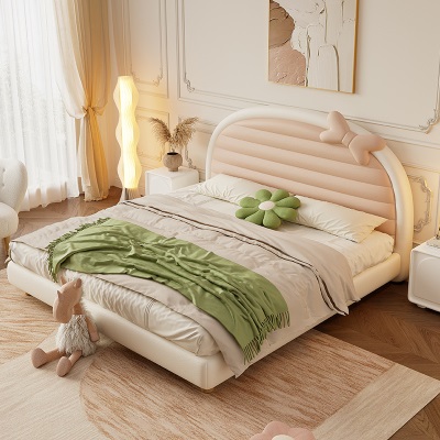 奶油风公主床卧室布艺软包床卡通蝴蝶儿童床现代简约1.5米单人床