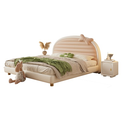 奶油风公主床卧室布艺软包床卡通蝴蝶儿童床现代简约1.5米单人床