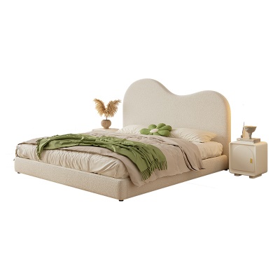 奶油风布艺床现代简约小户型主卧1.8m双人床卧室家具羊羔绒软包床