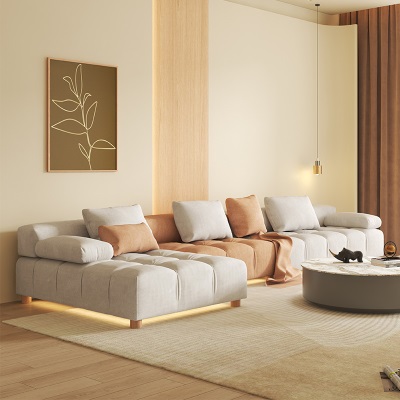 2023流行新款意式奶油风现代简约直排客厅沙发科技布艺小户型沙发