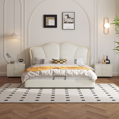 奶油风生态皮床现代简约1.8米双人主卧室婚床轻奢高箱储物床