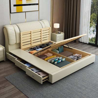 简约现代1.8米1.5米皮床/科技布软体床卧室双人床实木储物婚床