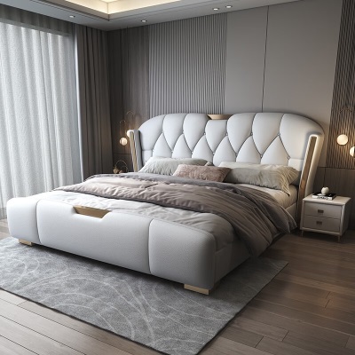 真皮床双人床1.8米意式轻奢主卧1.5米现代简约新款高端2m储物大床