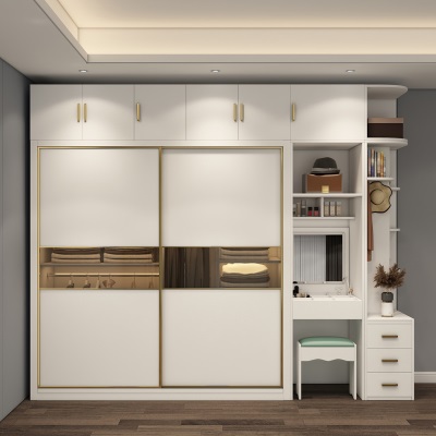 现代简约白色实木衣柜新款2023爆款家用卧室柜子小户型推拉门柜子