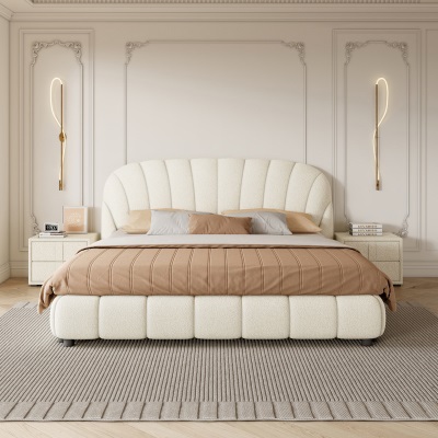 奶油风贝壳泡芙床 现代简约主卧双人床泰迪绒软包布艺床储物大床