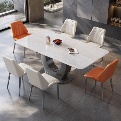 岩板餐桌轻奢现代简约家用小户型长方形餐厅饭桌餐桌椅组合超晶石
