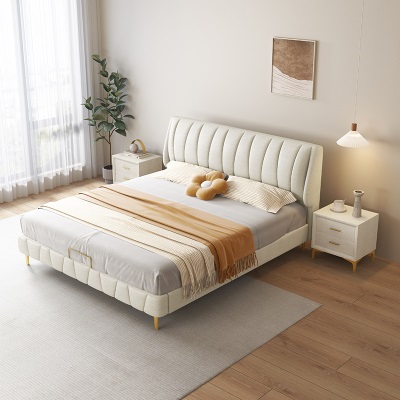 网红奶油风皮艺床轻奢现代简约双人床主卧大床意式极简科技布软床