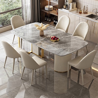 意式极简岩板餐桌现代简约轻奢长方形西餐桌椅组合小户型家用饭桌