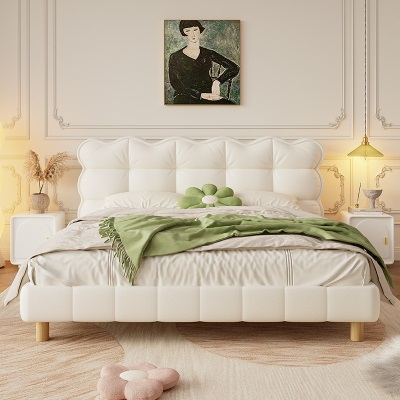 奶油风现代简约1.8米主卧床小户型白色轻奢布艺床1.5米女生软包床