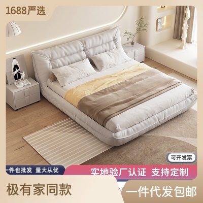 现代简约1.5m轻奢双人1.8米软包高端大气主卧室实木科技绒布艺床
