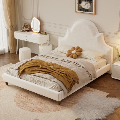 奶油风主卧布艺床法式轻奢现代简约公主床婴儿绒软包1.8m双人大床