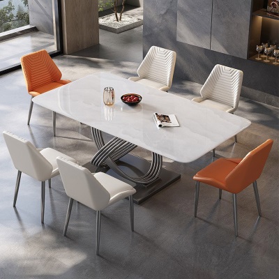 轻奢岩板餐桌椅组合家用小户型方桌现代简约餐厅家具加厚岩板饭桌