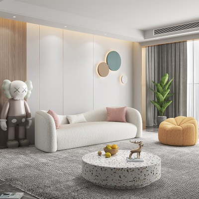 奶油风布艺沙发现代简约小户型客厅家具公寓设计师三人位懒人沙发