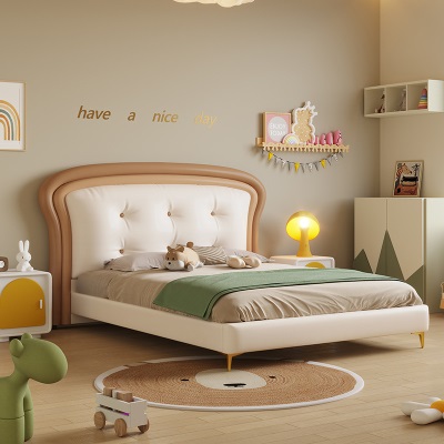 儿童床男孩女孩卡通软包床儿童房现代简约1.5米面包床1.2米单人床