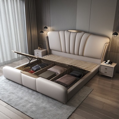 真皮床意式轻奢1.8米高端现代简约1.5米双人床新款高端主卧2m大床