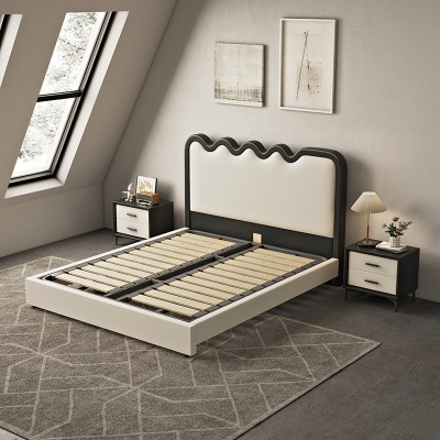 意式极简头层牛皮主卧床1.5米新款大气双人床小户型轻奢真皮艺床