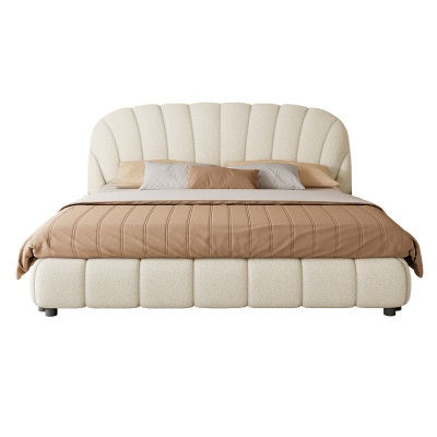 奶油风贝壳泡芙床 现代简约主卧双人床泰迪绒软包布艺床储物大床