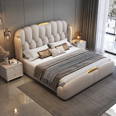 真皮床主卧意式轻奢1.8米双人床现代简约高端皮艺1.5米软包婚床