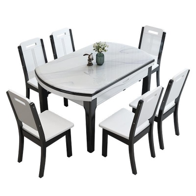 轻奢大理石岩板餐桌椅简约现代小户型可折叠伸缩家用圆饭桌子组合