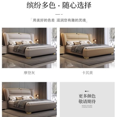 主卧真皮床现代简约双人床2米x2米2大床软包床轻奢高端大气皮床