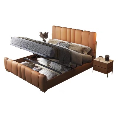 轻奢极简主卧室床1.8米双人床2米大床储物婚床高端现代简约真皮床