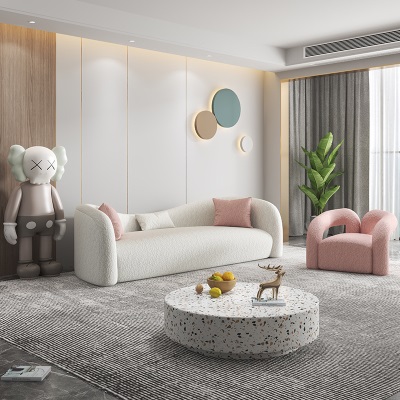 奶油风布艺沙发现代简约小户型客厅家具公寓设计师三人位懒人沙发