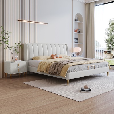 意式轻奢主卧1.8米科技布床双人床现代简约皮床实木婚床高端家具