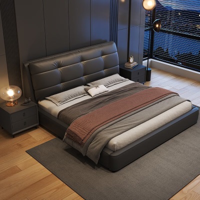 真皮床1.8米主卧大床意式极简现代简约轻奢高端1.5米双人储物婚床
