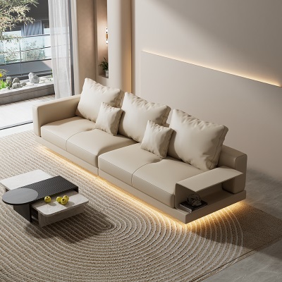 意式纳帕真皮沙发极简悬浮带灯沙发客厅康纳利沙发简约现代沙发
