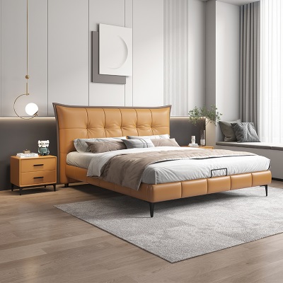 皮床1.8米意式极简约现代卧室实木双人床小户型1.5高端大气软包床